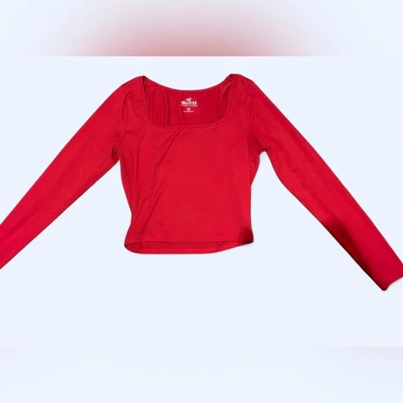 Hollister Women’s Long Sleeve Square Neck Seamless Baby Tee – Red ♥️ (Medium) - Picture 8 of 9